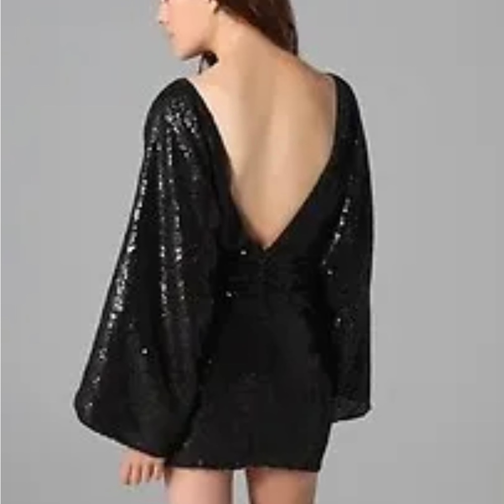 $385 EUC STUNNING Parker Sequined Silk Chiffon Open Back Dress Kimono Sleeve S